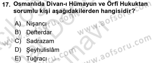 İslam Kurumları ve Medeniyeti Dersi 2015 - 2016 Yılı (Final) Dönem Sonu Sınav Soruları 17. Soru