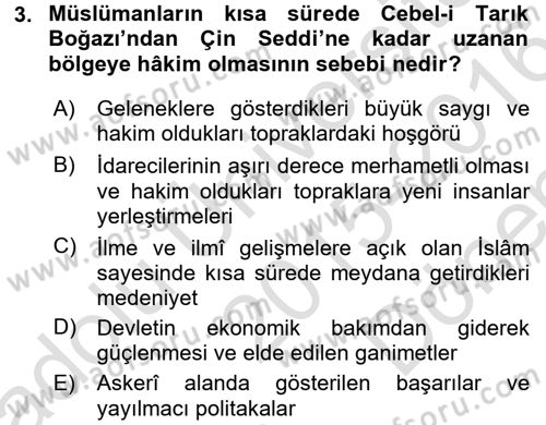 İslam Kurumları ve Medeniyeti Dersi 2015 - 2016 Yılı (Final) Dönem Sonu Sınav Soruları 3. Soru