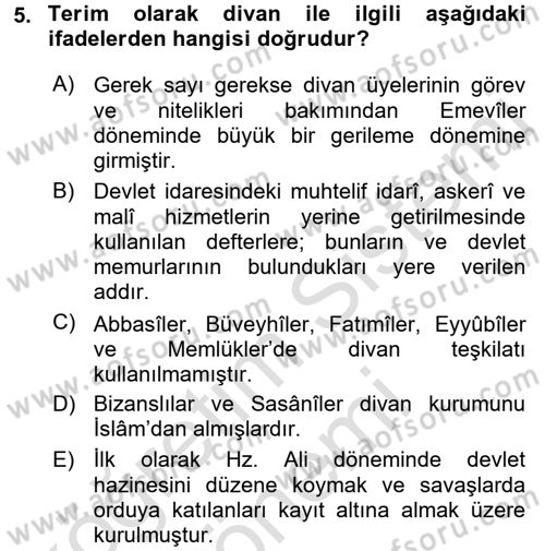 İslam Kurumları ve Medeniyeti Dersi 2015 - 2016 Yılı (Final) Dönem Sonu Sınav Soruları 5. Soru