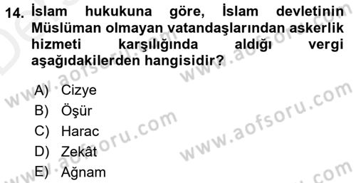 İslam Kurumları ve Medeniyeti Dersi 2015 - 2016 Yılı Tek Ders Sınav Soruları 14. Soru