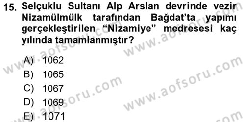 İslam Kurumları ve Medeniyeti Dersi 2015 - 2016 Yılı Tek Ders Sınav Soruları 15. Soru