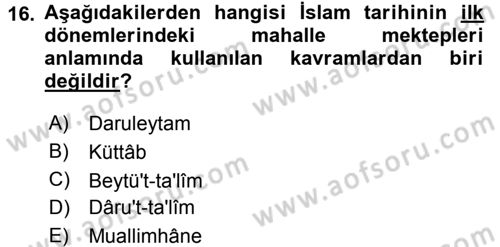 İslam Kurumları ve Medeniyeti Dersi 2015 - 2016 Yılı Tek Ders Sınav Soruları 16. Soru