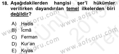 İslam Kurumları ve Medeniyeti Dersi 2015 - 2016 Yılı Tek Ders Sınav Soruları 18. Soru