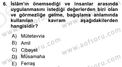 İslam Kurumları ve Medeniyeti Dersi 2015 - 2016 Yılı Tek Ders Sınav Soruları 6. Soru