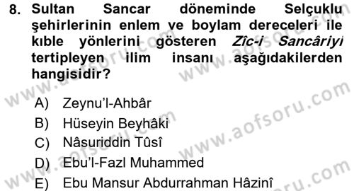İslam Kurumları ve Medeniyeti Dersi 2015 - 2016 Yılı Tek Ders Sınav Soruları 8. Soru