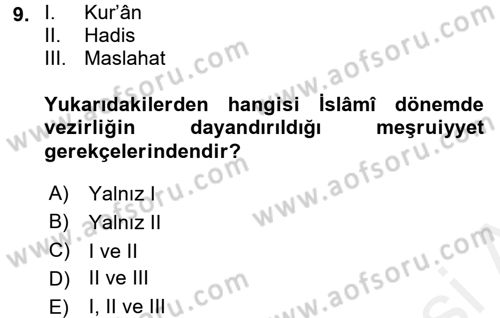 İslam Kurumları ve Medeniyeti Dersi 2015 - 2016 Yılı Tek Ders Sınav Soruları 9. Soru
