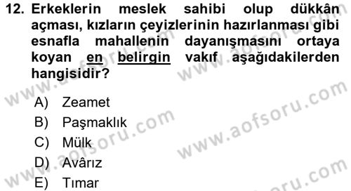 İslam Kurumları ve Medeniyeti Dersi 2016 - 2017 Yılı 3 Ders Sınav Soruları 12. Soru