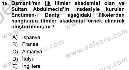 İslam Kurumları ve Medeniyeti Dersi 2016 - 2017 Yılı 3 Ders Sınav Soruları 15. Soru