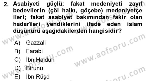 İslam Kurumları ve Medeniyeti Dersi 2016 - 2017 Yılı 3 Ders Sınav Soruları 2. Soru