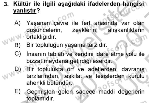 İslam Kurumları ve Medeniyeti Dersi 2016 - 2017 Yılı 3 Ders Sınav Soruları 3. Soru