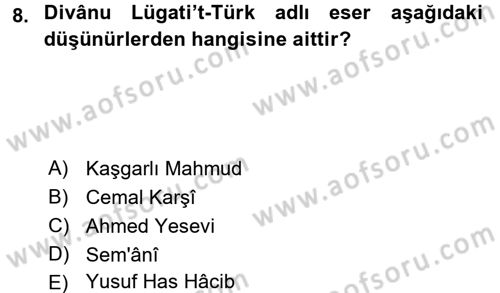 İslam Kurumları ve Medeniyeti Dersi 2016 - 2017 Yılı 3 Ders Sınav Soruları 8. Soru