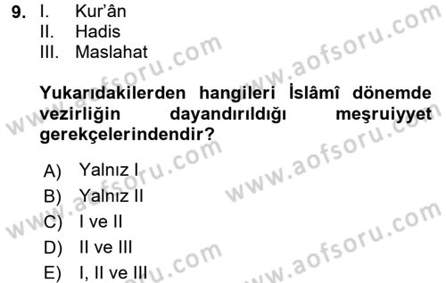 İslam Kurumları ve Medeniyeti Dersi 2016 - 2017 Yılı 3 Ders Sınav Soruları 9. Soru