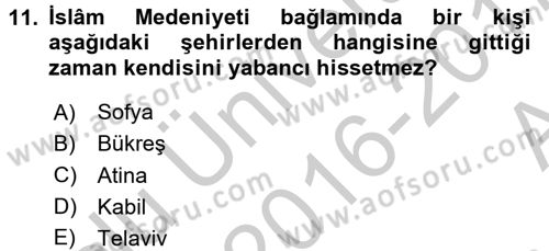 İslam Kurumları ve Medeniyeti Dersi 2016 - 2017 Yılı (Vize) Ara Sınav Soruları 11. Soru