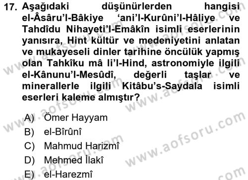 İslam Kurumları ve Medeniyeti Dersi 2016 - 2017 Yılı (Vize) Ara Sınav Soruları 17. Soru