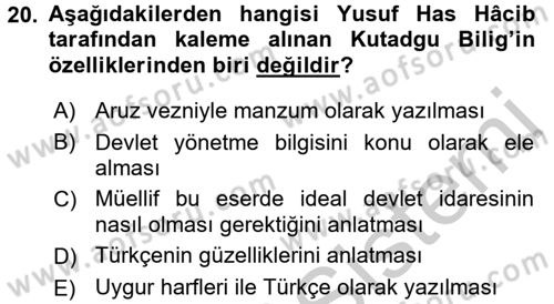 İslam Kurumları ve Medeniyeti Dersi 2016 - 2017 Yılı (Vize) Ara Sınav Soruları 20. Soru