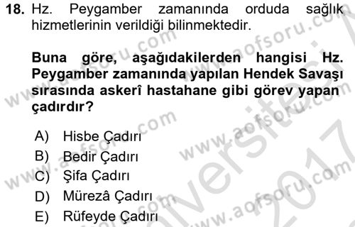 İslam Kurumları ve Medeniyeti Dersi 2016 - 2017 Yılı (Final) Dönem Sonu Sınav Soruları 18. Soru