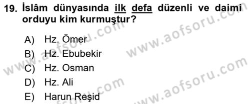 İslam Kurumları ve Medeniyeti Dersi 2016 - 2017 Yılı (Final) Dönem Sonu Sınav Soruları 19. Soru