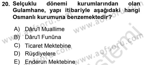 İslam Kurumları ve Medeniyeti Dersi 2016 - 2017 Yılı (Final) Dönem Sonu Sınav Soruları 20. Soru