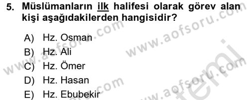 İslam Kurumları ve Medeniyeti Dersi 2016 - 2017 Yılı (Final) Dönem Sonu Sınav Soruları 5. Soru