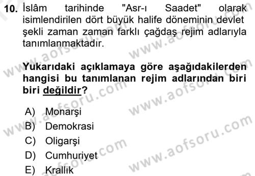 İslam Kurumları ve Medeniyeti Dersi 2017 - 2018 Yılı 3 Ders Sınav Soruları 10. Soru