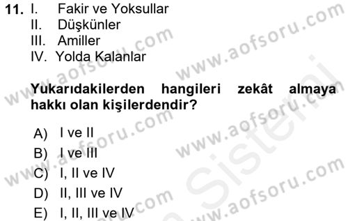 İslam Kurumları ve Medeniyeti Dersi 2017 - 2018 Yılı 3 Ders Sınav Soruları 11. Soru