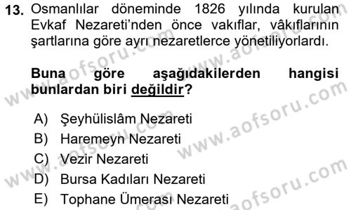 İslam Kurumları ve Medeniyeti Dersi 2017 - 2018 Yılı 3 Ders Sınav Soruları 13. Soru