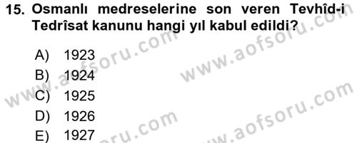 İslam Kurumları ve Medeniyeti Dersi 2017 - 2018 Yılı 3 Ders Sınav Soruları 15. Soru