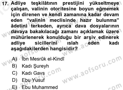 İslam Kurumları ve Medeniyeti Dersi 2017 - 2018 Yılı 3 Ders Sınav Soruları 17. Soru