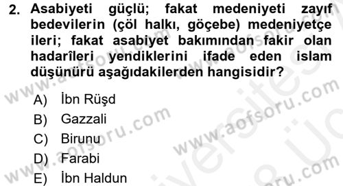 İslam Kurumları ve Medeniyeti Dersi 2017 - 2018 Yılı 3 Ders Sınav Soruları 2. Soru