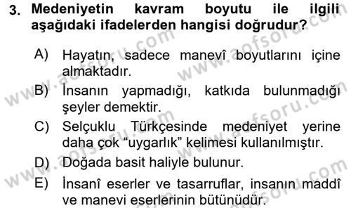 İslam Kurumları ve Medeniyeti Dersi 2017 - 2018 Yılı 3 Ders Sınav Soruları 3. Soru