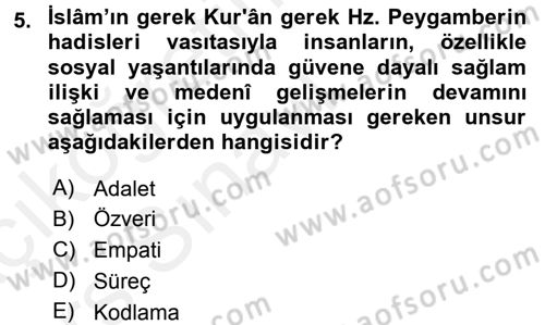 İslam Kurumları ve Medeniyeti Dersi 2017 - 2018 Yılı 3 Ders Sınav Soruları 5. Soru