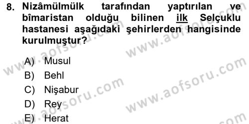 İslam Kurumları ve Medeniyeti Dersi 2017 - 2018 Yılı 3 Ders Sınav Soruları 8. Soru