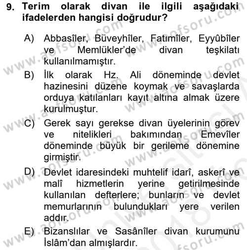 İslam Kurumları ve Medeniyeti Dersi 2017 - 2018 Yılı 3 Ders Sınav Soruları 9. Soru