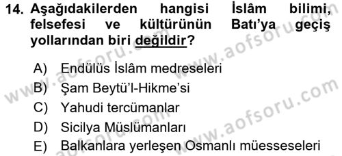 İslam Kurumları ve Medeniyeti Dersi 2017 - 2018 Yılı (Vize) Ara Sınav Soruları 14. Soru
