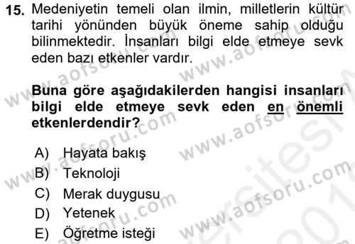 İslam Kurumları ve Medeniyeti Dersi 2017 - 2018 Yılı (Vize) Ara Sınav Soruları 15. Soru