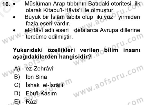 İslam Kurumları ve Medeniyeti Dersi 2017 - 2018 Yılı (Vize) Ara Sınav Soruları 16. Soru