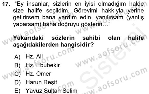 İslam Kurumları ve Medeniyeti Dersi 2017 - 2018 Yılı (Vize) Ara Sınav Soruları 17. Soru