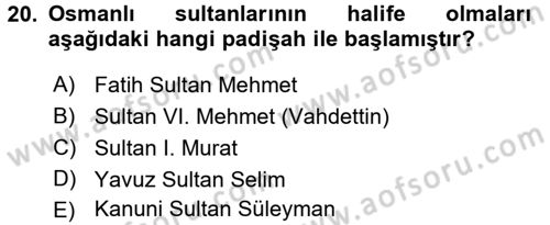 İslam Kurumları ve Medeniyeti Dersi 2017 - 2018 Yılı (Vize) Ara Sınav Soruları 20. Soru
