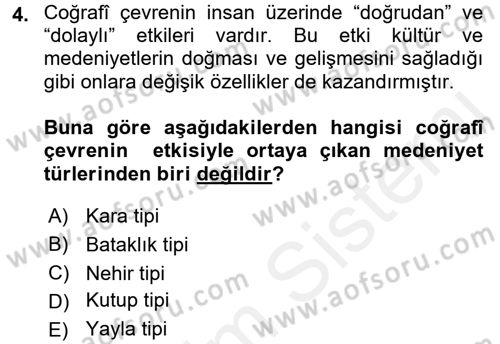 İslam Kurumları ve Medeniyeti Dersi 2017 - 2018 Yılı (Vize) Ara Sınav Soruları 4. Soru