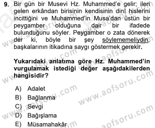 İslam Kurumları ve Medeniyeti Dersi 2017 - 2018 Yılı (Vize) Ara Sınav Soruları 9. Soru