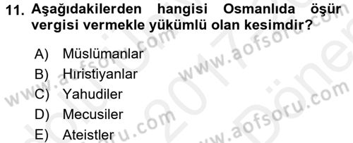 İslam Kurumları ve Medeniyeti Dersi 2017 - 2018 Yılı (Final) Dönem Sonu Sınav Soruları 11. Soru