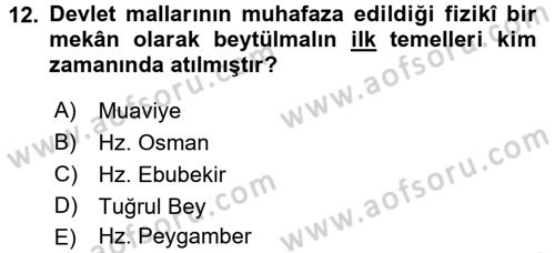 İslam Kurumları ve Medeniyeti Dersi 2017 - 2018 Yılı (Final) Dönem Sonu Sınav Soruları 12. Soru