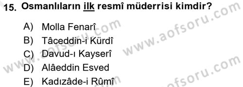 İslam Kurumları ve Medeniyeti Dersi 2017 - 2018 Yılı (Final) Dönem Sonu Sınav Soruları 15. Soru