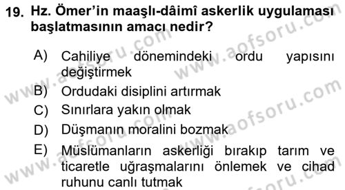 İslam Kurumları ve Medeniyeti Dersi 2017 - 2018 Yılı (Final) Dönem Sonu Sınav Soruları 19. Soru