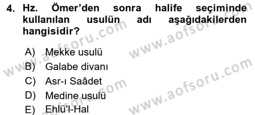 İslam Kurumları ve Medeniyeti Dersi 2017 - 2018 Yılı (Final) Dönem Sonu Sınav Soruları 4. Soru