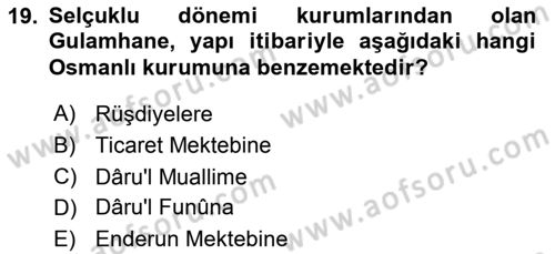 İslam Kurumları ve Medeniyeti Dersi 2018 - 2019 Yılı 3 Ders Sınav Soruları 19. Soru