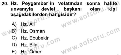 İslam Kurumları ve Medeniyeti Dersi 2018 - 2019 Yılı 3 Ders Sınav Soruları 20. Soru