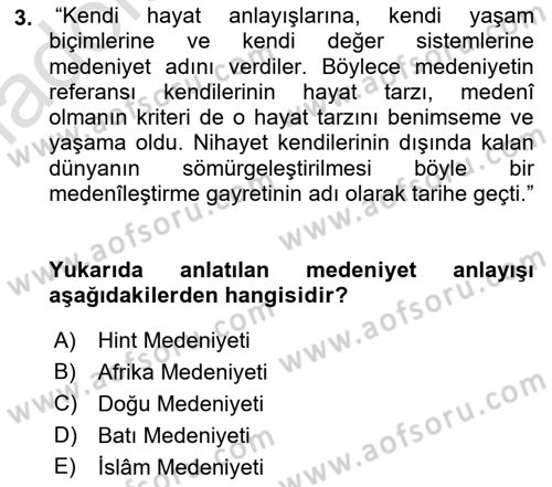 İslam Kurumları ve Medeniyeti Dersi 2018 - 2019 Yılı 3 Ders Sınav Soruları 3. Soru
