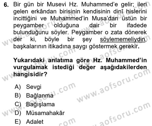 İslam Kurumları ve Medeniyeti Dersi 2018 - 2019 Yılı 3 Ders Sınav Soruları 6. Soru