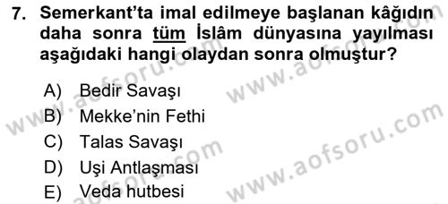 İslam Kurumları ve Medeniyeti Dersi 2018 - 2019 Yılı 3 Ders Sınav Soruları 7. Soru